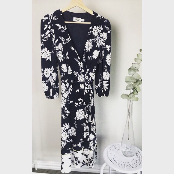 eliza j floral print faux wrap dress